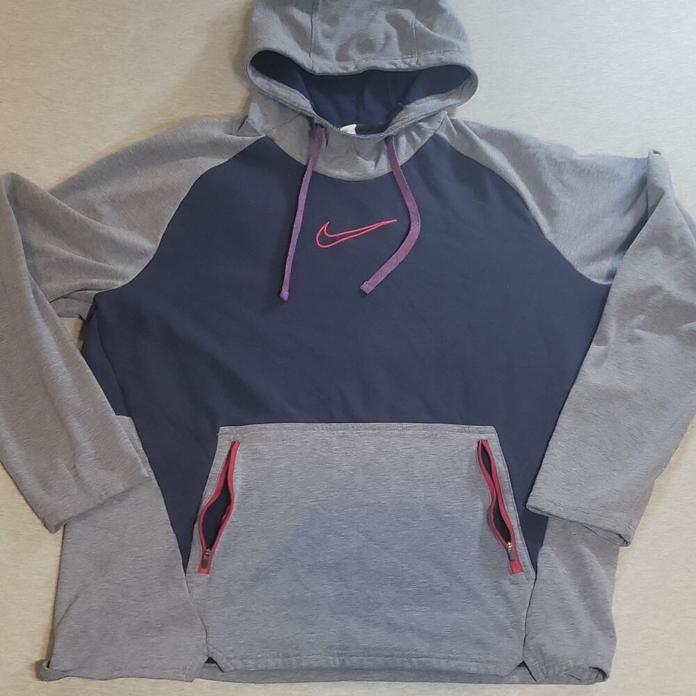 Nike Therma-FIT Men's Colorblock Pullover Hoodie Gray/Blue Fleece XXL